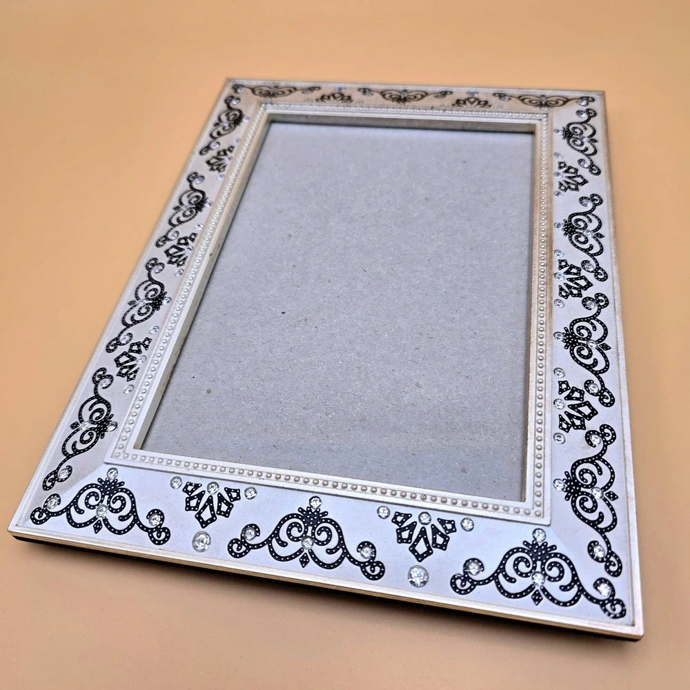 Godinger Silver Tone Scroll Rhinestone‎ 5x7 Photo Picture Frame Beaded Detail